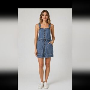 WILD FABLE Small Distressed Denim Dress Overall Deep Pockets Zipper
